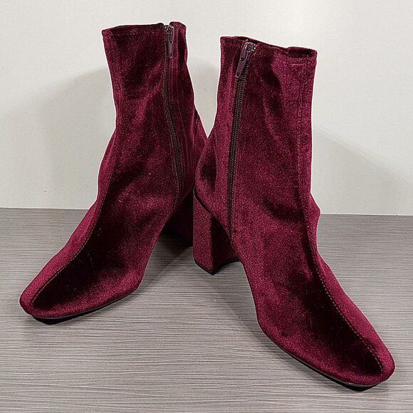 Jeffrey Campbell Cienega Zip Ankle Boot, Burgundy Velvet, Womens Size 10 - Picture 4 of 9